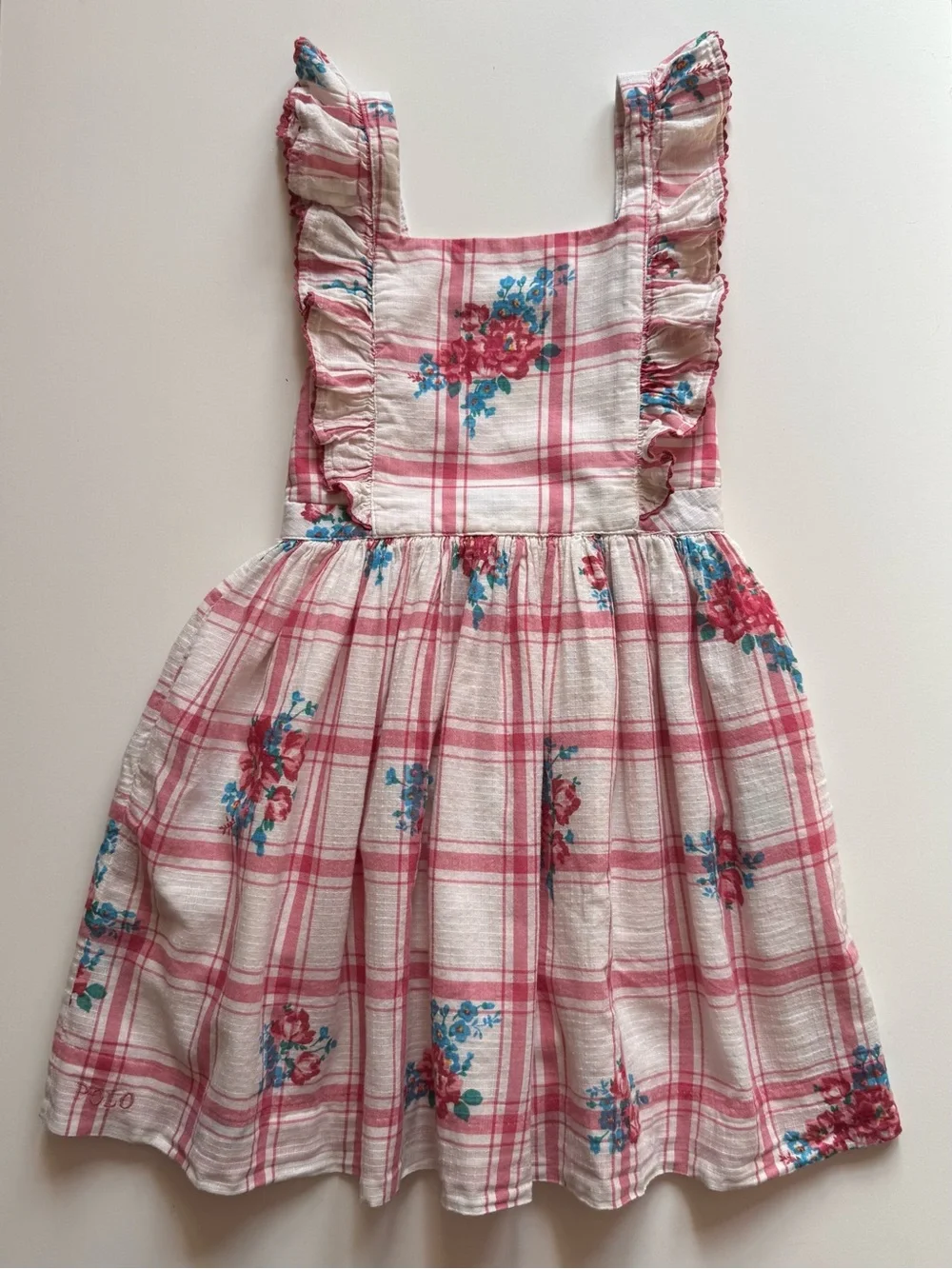 Ralph Lauren Girls' Floral Check Print Pinafore Dress - Size 5